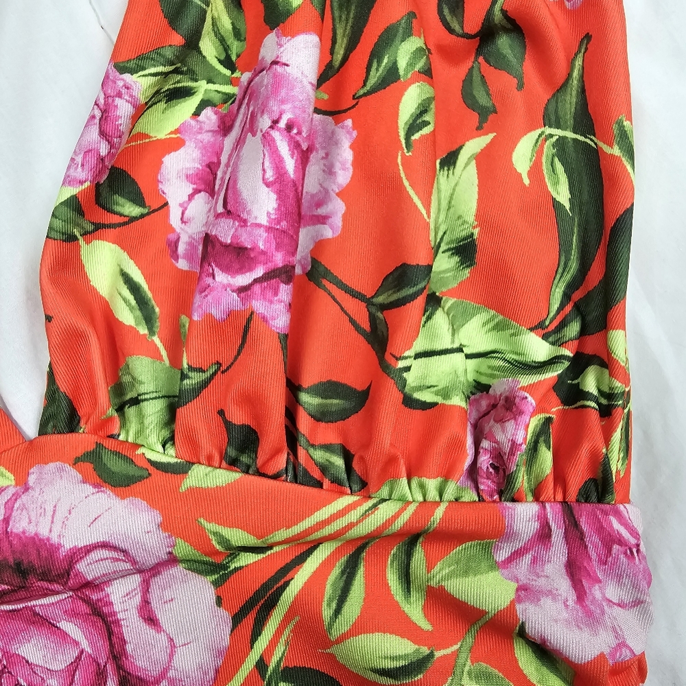 🌞Zara Drape Deep-neck Ruched Floral Bodysuit Top Floral Sleeveless NWOT - Picture 15 of 16